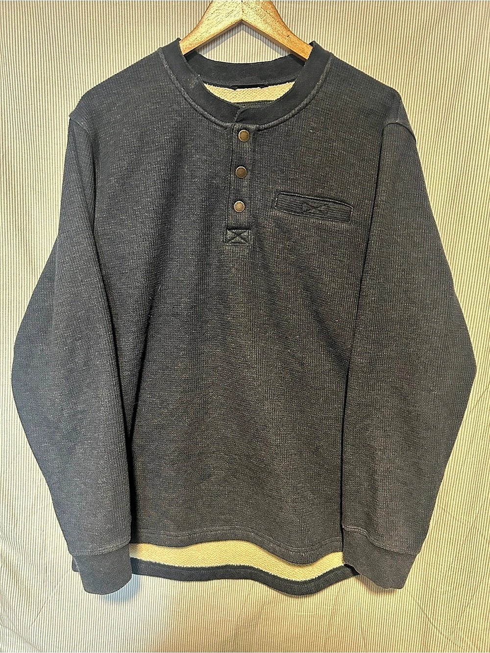 L.L.Bean Men’s Katahdin Iron Works Bonded Waffle Fleece Henley Navy Large